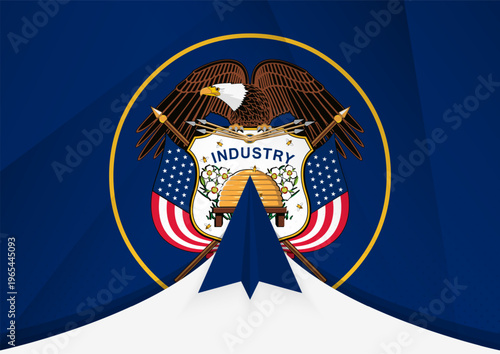 Utah Flag with Abstract Paper Airplane Design, National Flag in a geometric folded paper style.