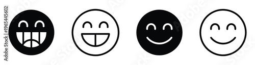 Smile Icon Set, Happy Face Emoticons Collection Representing Feedback, User Experience, And Positive Response