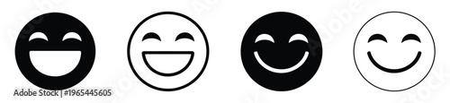 Smile Icon Set, Collection Of Smile Emoticon Icons For Feedback, Customer Satisfaction, And Positive Interaction In Minimal Flat And Outline Style
