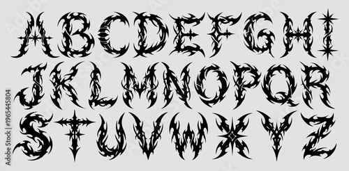 Vector cyber sigilism, neo tribal gothic font
