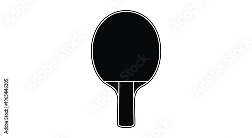 A stark black silhouette depicts a table tennis paddle against a plain white background showcasing its iconic shape silhouette