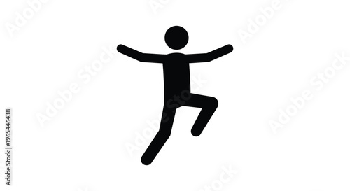 A simple black silhouette depicts a person joyfully jumping with arms outstretched creating a dynamic pose silhouette