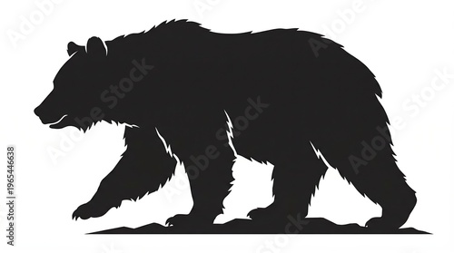 Silhouette of a grizzly bear walking against white background isolated
