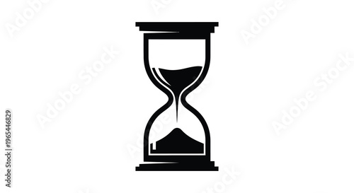 A stark black hourglass shape stands out against a white background representing the passage of time silhouette