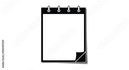 A stark black calendar with a blank white page presented as a striking graphic silhouette high quality professional
