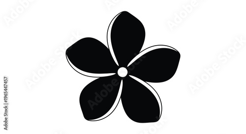 A minimalist depiction of a five petaled flower with a central dot rendered as a striking silhouette
