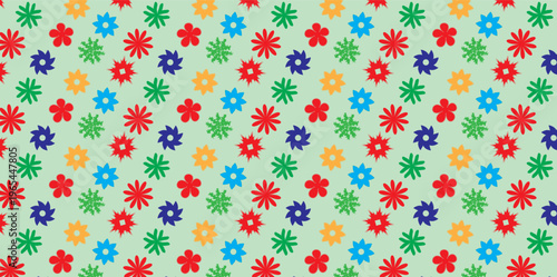 Retro floral seamless pattern with colorful daisy icons, vintage 70s style flower background, vibrant repeating botanical vector wallpaper
