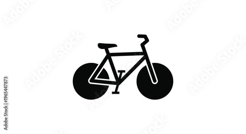 A stark black silhouette of a classic bicycle is prominently displayed against a plain white background silhouette