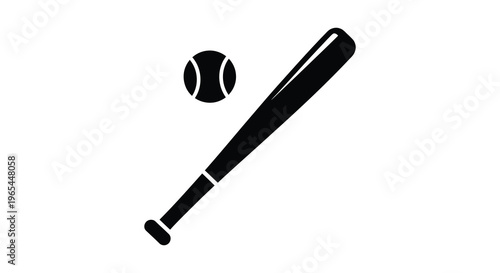A stark depiction of a baseball and bat set against a white background presented as a silhouette