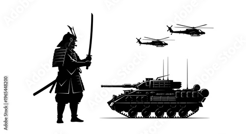 Samurai Warrior vs Modern Military: Tank and Helicopters