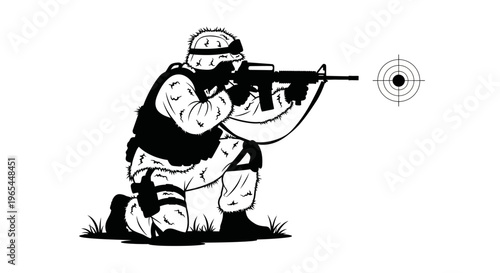 Soldier Aiming Rifle at Target, Military Training, Tactical Shooting, Combat Readiness