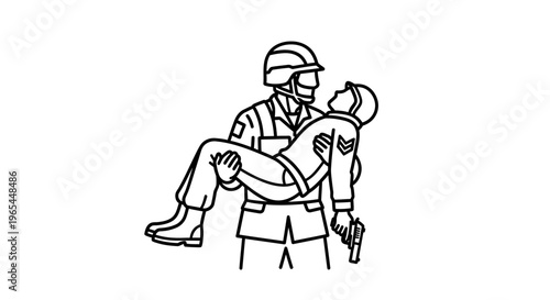 Soldier Carrying Injured Comrade, Military Rescue, Evacuation, Support