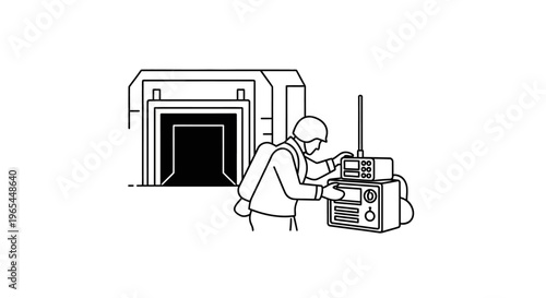 Soldier operating radio equipment near a military bunker entrance