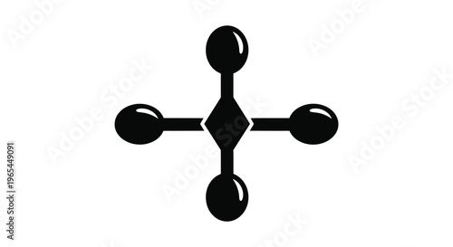 A stark black graphic depicts a symmetrical four pointed star shape featuring a central diamond silhouette high quality