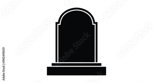 A stark black silhouette of an arched tombstone stands prominently against a bright white background silhouette high quality