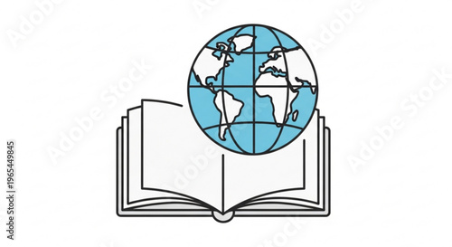 Open book with a globe on top symbolizing global education and learning with a white background