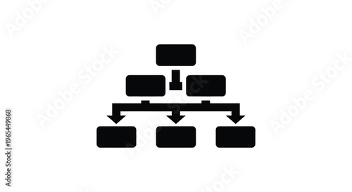 A diagram showcasing a hierarchical structure with rectangular blocks and connecting arrows presented as a silhouette high quality