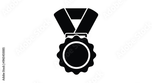 A stark black silhouette depicts a medal with a ribbon symbolizing achievement and recognition silhouette high quality professional