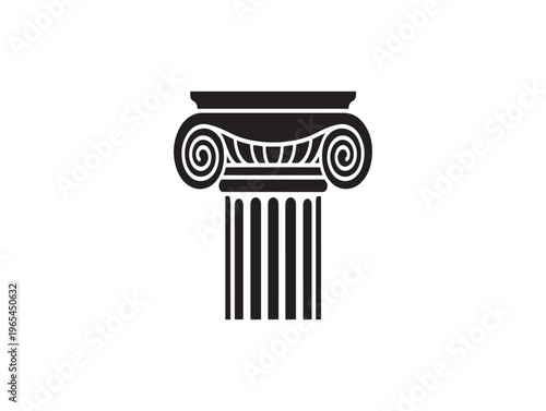 Black and white illustration of an ancient greek or roman column capital with scroll details