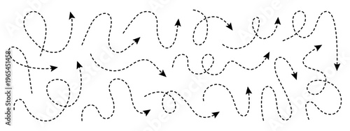 Set of squiggle line dashed arrows