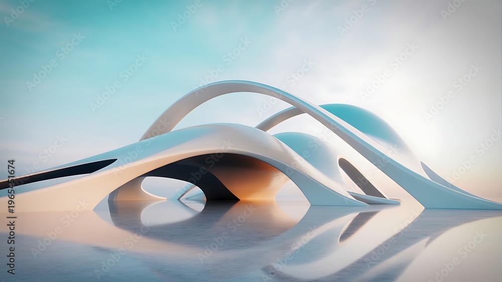 Naklejka premium Futuristic architectural rendering with curved lines and tunnels
