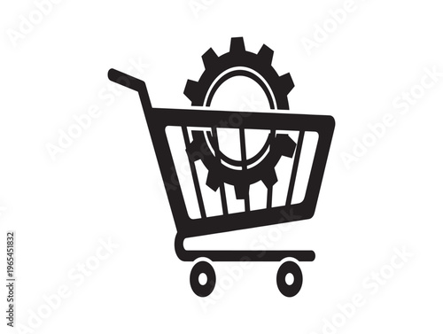 Shopping cart with gear icon for e commerce and settings