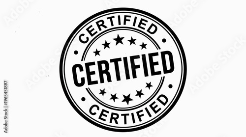 Circular certified seal with stars, bold text “CERTIFIED,” symbolizing authenticity, approval, recognition, trust, and official validation.