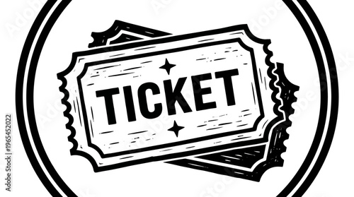 Vintage monochrome ticket silhouette, symbolizing entry, access, participation, entertainment, events, cinema, concerts, and classic admission design.