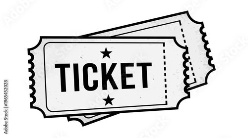 Vintage monochrome ticket silhouette, symbolizing entry, access, participation, entertainment, events, cinema, concerts, and classic admission design.