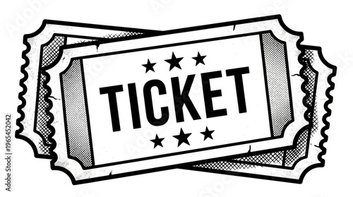 Vintage monochrome ticket silhouette, symbolizing entry, access, participation, entertainment, events, cinema, concerts, and classic admission design.