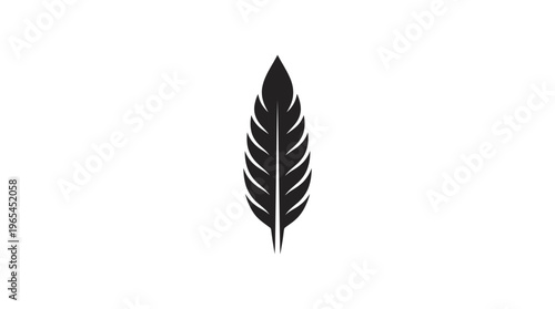 Minimalist black feather silhouette, symbolizing freedom, creativity, elegance, lightness, balance, purity, and timeless design on a clean white background.