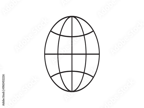 A simple line drawing of a globe with latitude and longitude lines