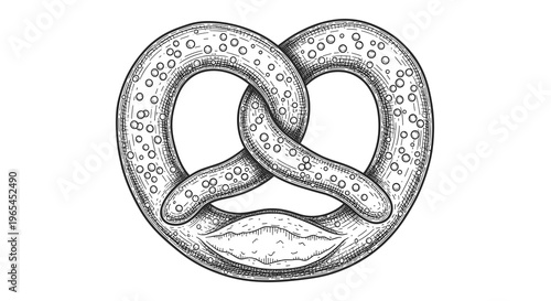 Detailed Pretzel Engraving Style Food Illustration: Traditional baked snack with a classic twisted shape in a vintage hatch drawing design great for culinary arts, baking, Germany,.