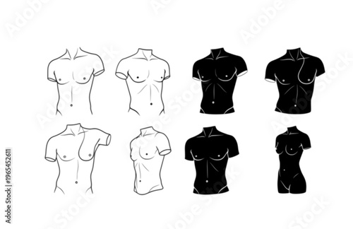 Abstract Human Form Torso Silhouette Sticker, Minimalist Line Art Vector, Sophisticated Fine Art Body Illustration