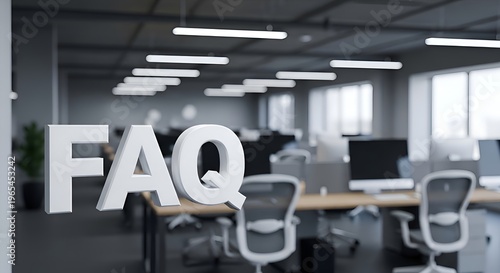 FAQ Text in Modern Office Space, Frequently Asked Questions Concept