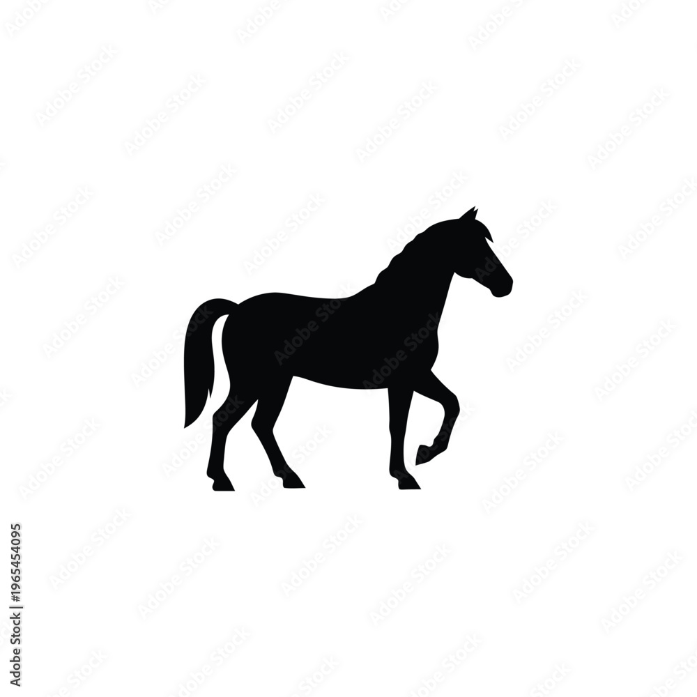 Fototapeta premium Black silhouette of a horse walking on white background