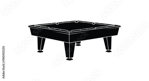 A stark black silhouette of a rectangular pool table with visible legs and pocket details silhouette high quality