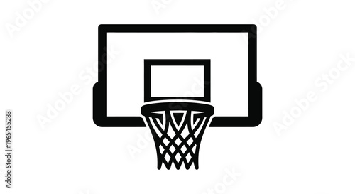 A minimalist depiction of a basketball hoop and net rendered in a stark black silhouette high quality professional