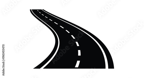 A winding asphalt road curves dramatically into the distance presented as a stark black silhouette high quality professional