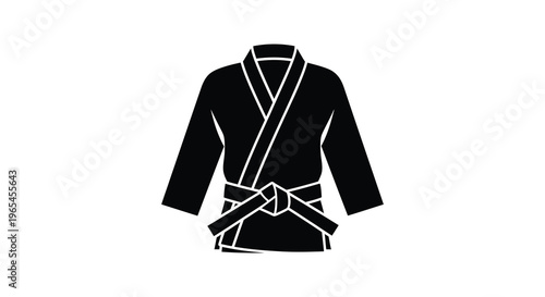 A stark black silhouette depicts a traditional japanese judo gi complete with obi creating a striking silhouette