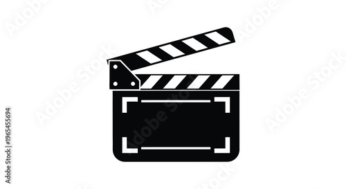 A stark black silhouette of a classic movie clapperboard representing filmmaking and cinematic production silhouette high quality professional