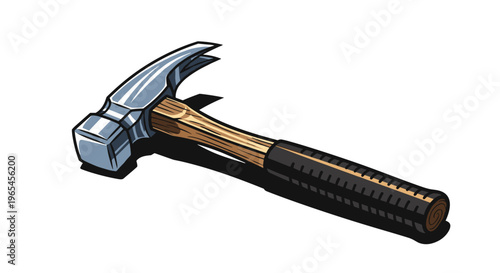 Steel Claw Hammer Isolated on White Background Shows Construction Craftsmanship and Repairing, Perfect for Carpentry Projects and Home Improvement Illustrations in a Cartoon Style.