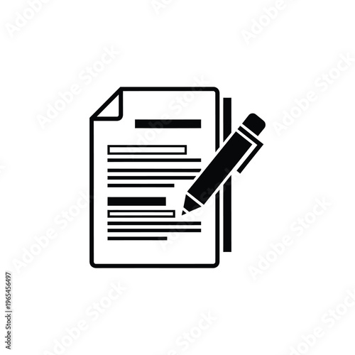 Black and white of a document with a pencil symbol paperwork