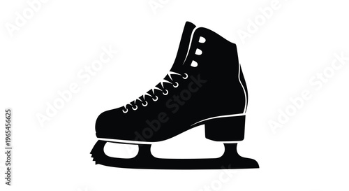 A striking black image presents a single ice skate viewed from a side angle rendered as a silhouette