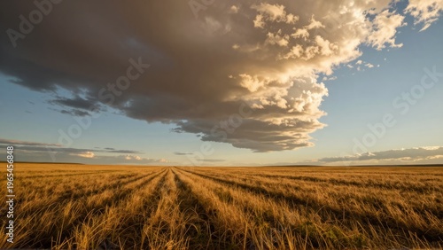 Prairie Photography Ultra Wide Panoramic Landscape with Dramatic Clouds and Golden Sunlight