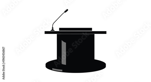 A simple black podium stands prominently on a white background featuring a microphone in silhouette high quality professional