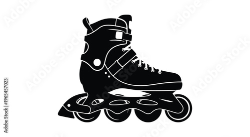 A stark black depiction of inline roller skates showcasing their design and functionality as a silhouette high quality