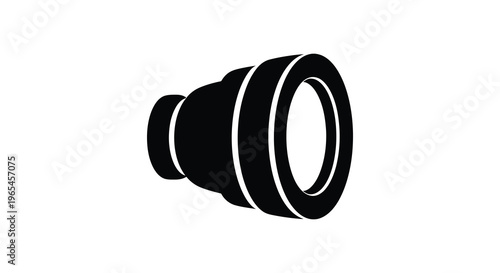 A stark black silhouette depicts a professional camera lens showcasing its complex design silhouette high quality detailed modern