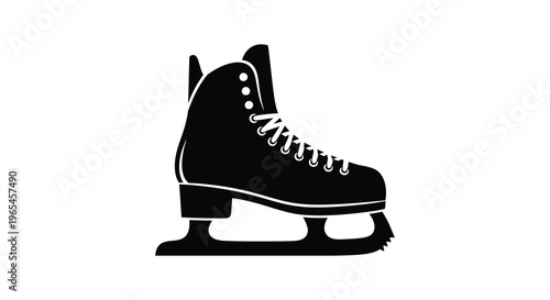 A stark black silhouette of a single ice skate showcasing its form and detail silhouette high quality professional