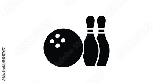 A simple depiction of a bowling ball and pins presented as a striking black graphic silhouette high quality